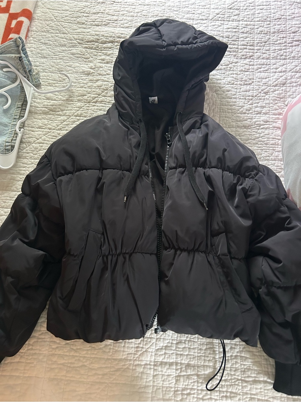 H&M Black Hooded Cropped Puffer Jacket